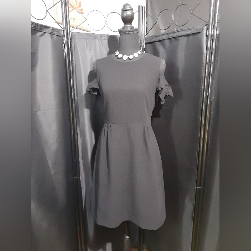 Club Monaco Cold Shoulder Black Dress with Ruffle Sleeves Women's Size 2 Party